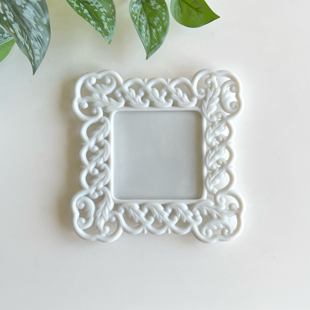 Vintage Ornate Milk Glass Tray Dish